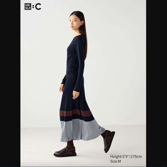 NWT Uniqlo : C Merino Blend Ribbed Skirt | Color Block, Navy, S - Picture 4 of 4